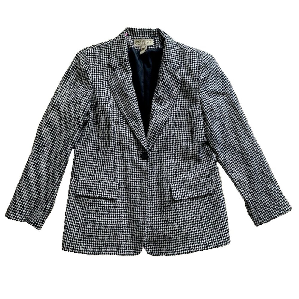 Vintage 90s Jones New York Country Houndstooth Wool Blazer Classic 16 Size XL
